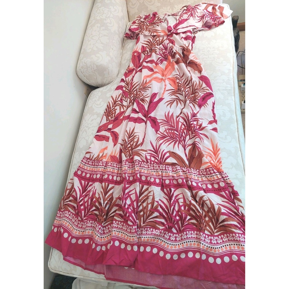 Lipsy London Palm Print Maxi Dress Red With Vibrant Palm Leaves Viscose Sz 6 NEW - Picture 5 of 12